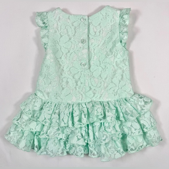 MIA & MIMI Baby Girls’ Mint Green Lace Tiered Skirt Flutter Dress Easter 18M - Picture 2 of 7